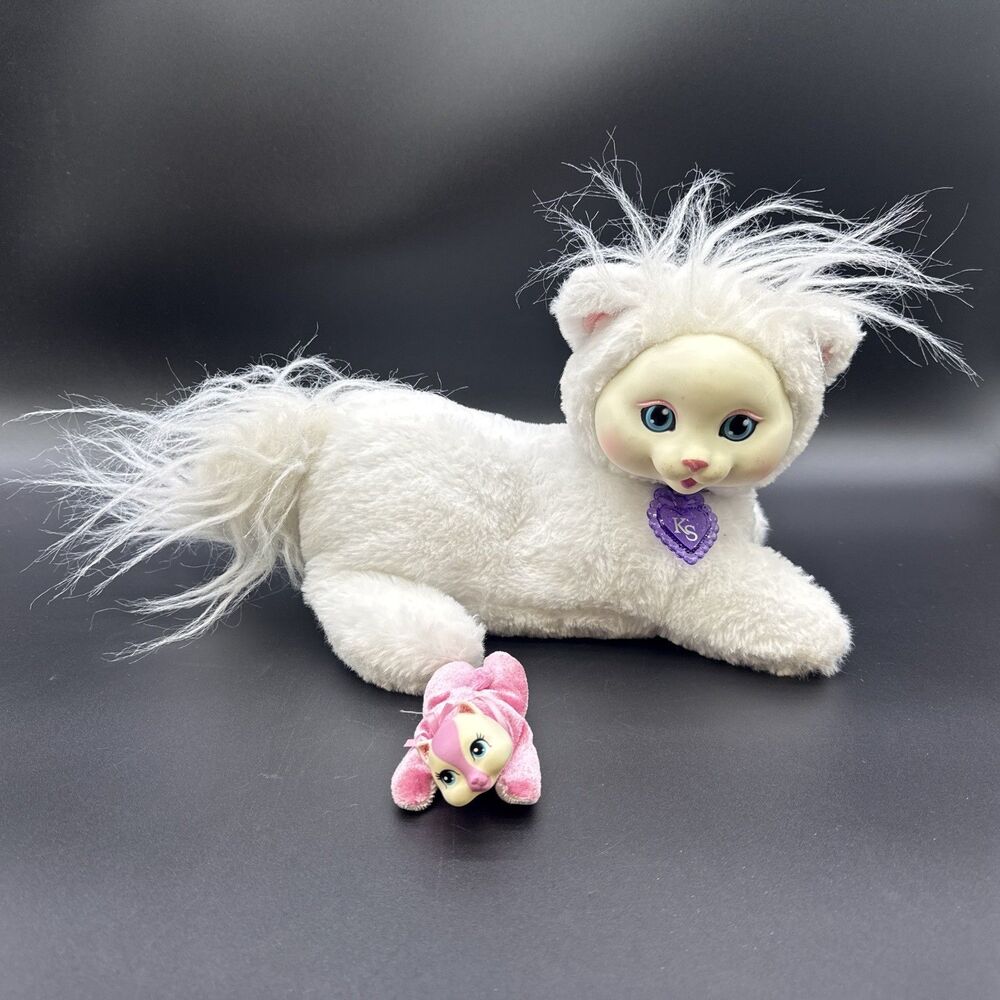 White Kitty Surprise Plush Mom Cat & 1 Girl Kitten 2017 Just Play Purple Collar